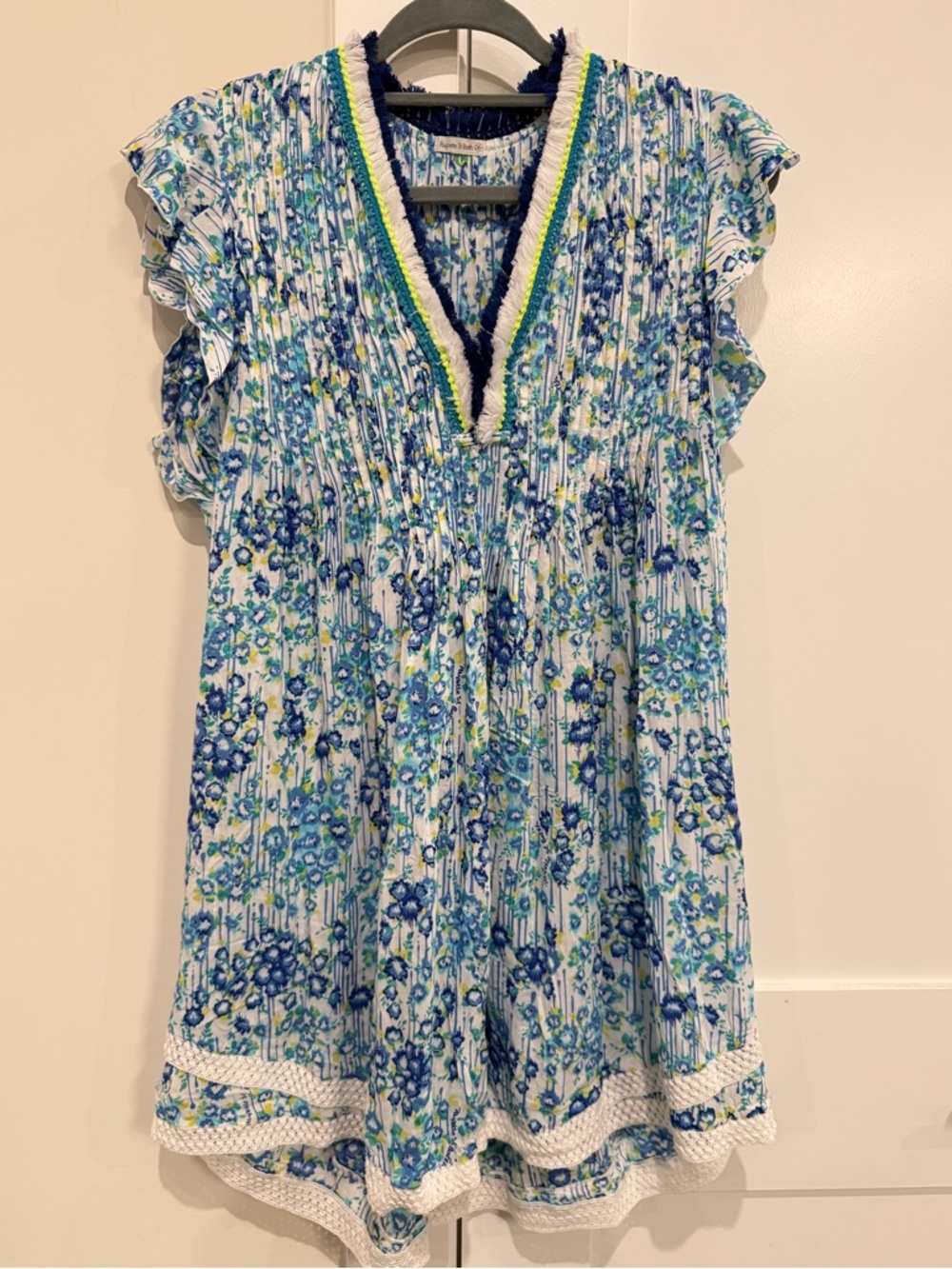 Poupette St. Barth Sasha Mini Dress Blue Floral EUC Sz S Resort European Summer